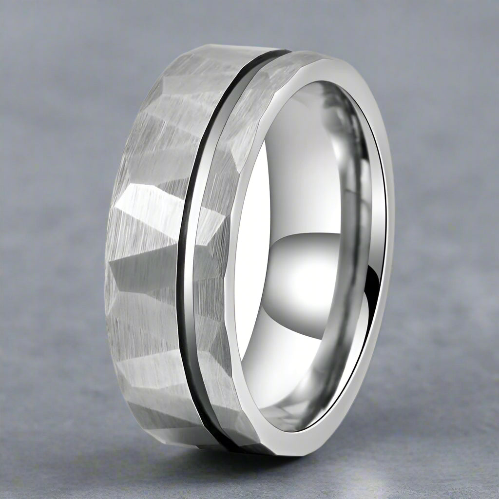 Simple Flat Hammered Tungsten Wide Ring | Gthic.com