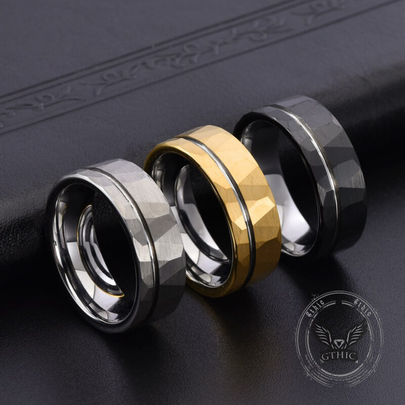 Simple Flat Hammered Tungsten Wide Ring | Gthic.com