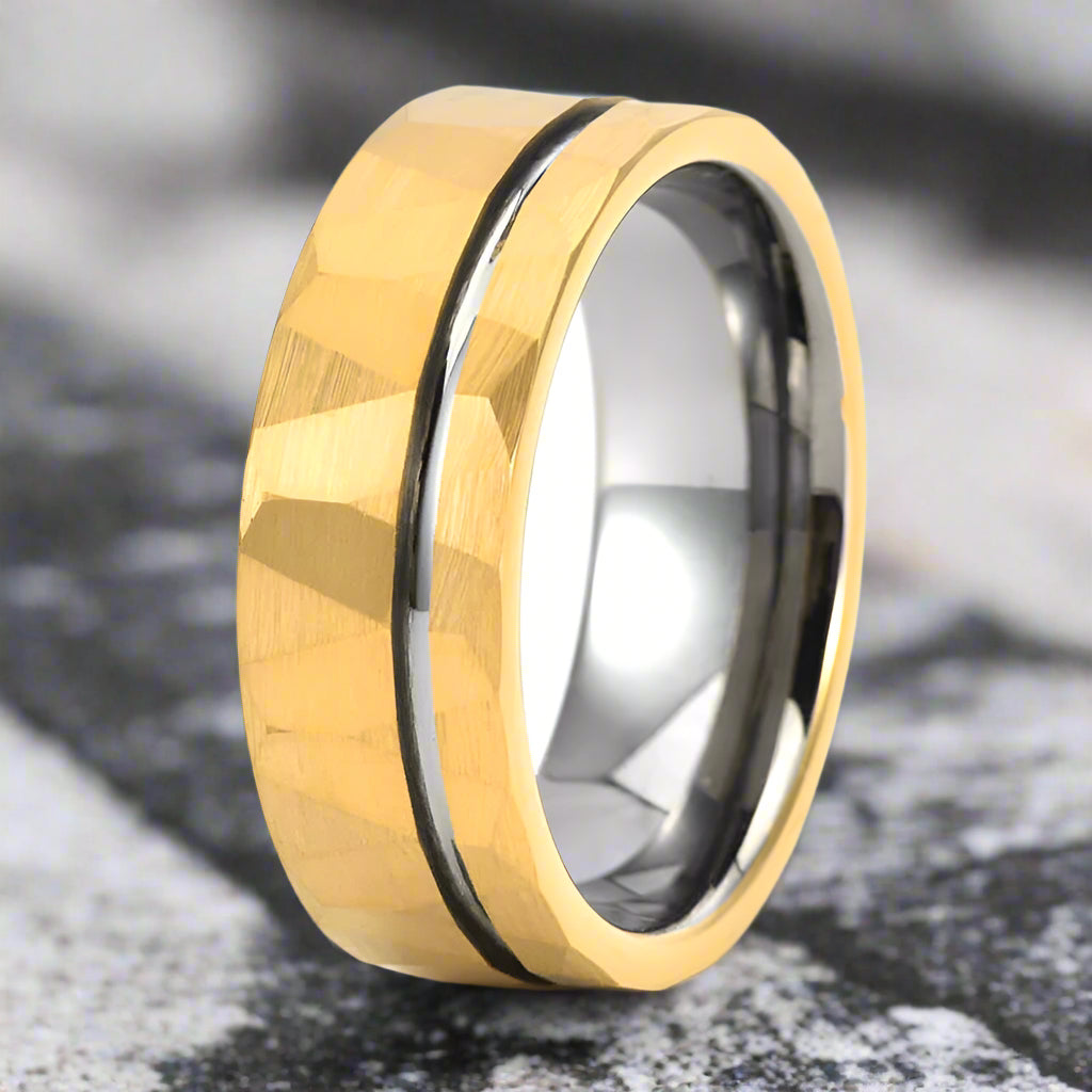 Simple Flat Hammered Tungsten Wide Ring | Gthic.com