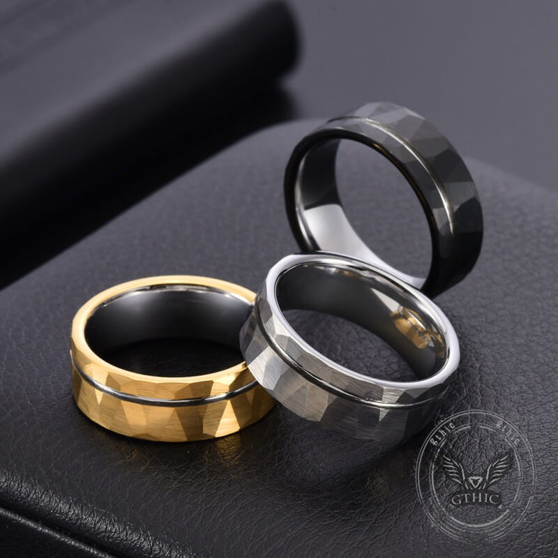 Simple Flat Hammered Tungsten Wide Ring | Gthic.com