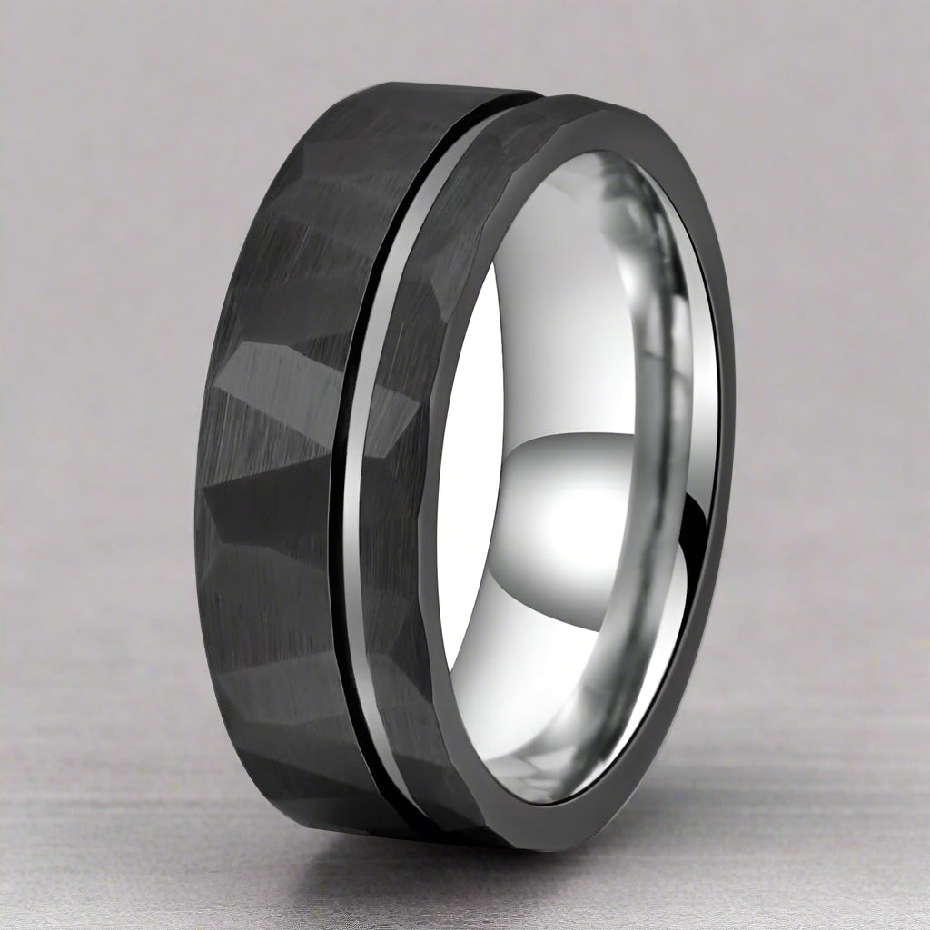 Simple Flat Hammered Tungsten Wide Ring | Gthic.com