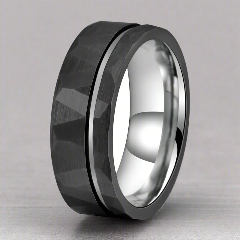 Simple Flat Hammered Tungsten Wide Ring | Gthic.com