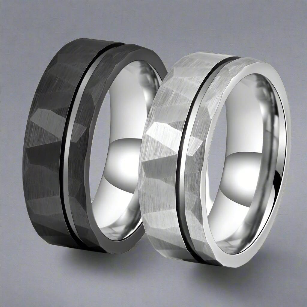 Simple Flat Hammered Tungsten Wide Ring | Gthic.com