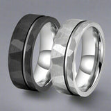 Simple Flat Hammered Tungsten Wide Ring | Gthic.com