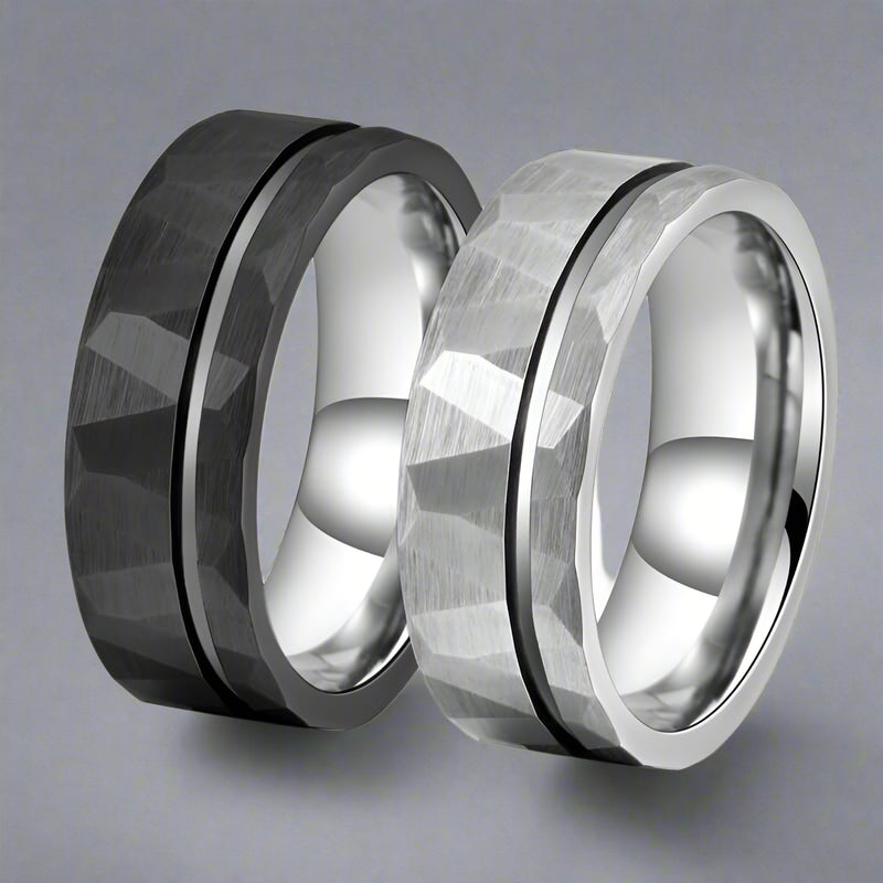 Simple Flat Hammered Tungsten Wide Ring | Gthic.com