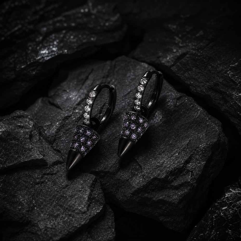 Simple Full-Zircon Cone Stainless Steel Earrings | Gthic.com