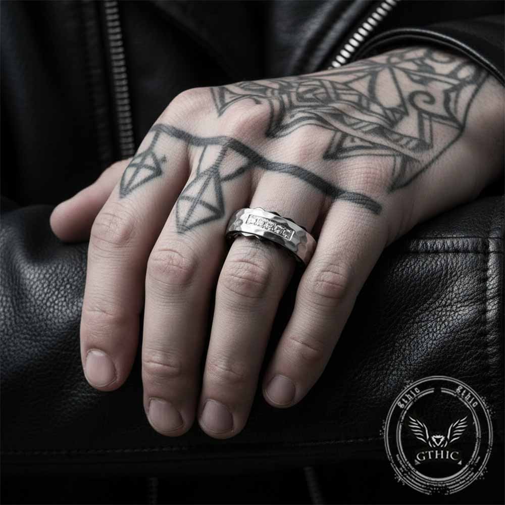 Simple Gem-Set Two-Tone Gear Stainless Steel Ring | Gthic.com