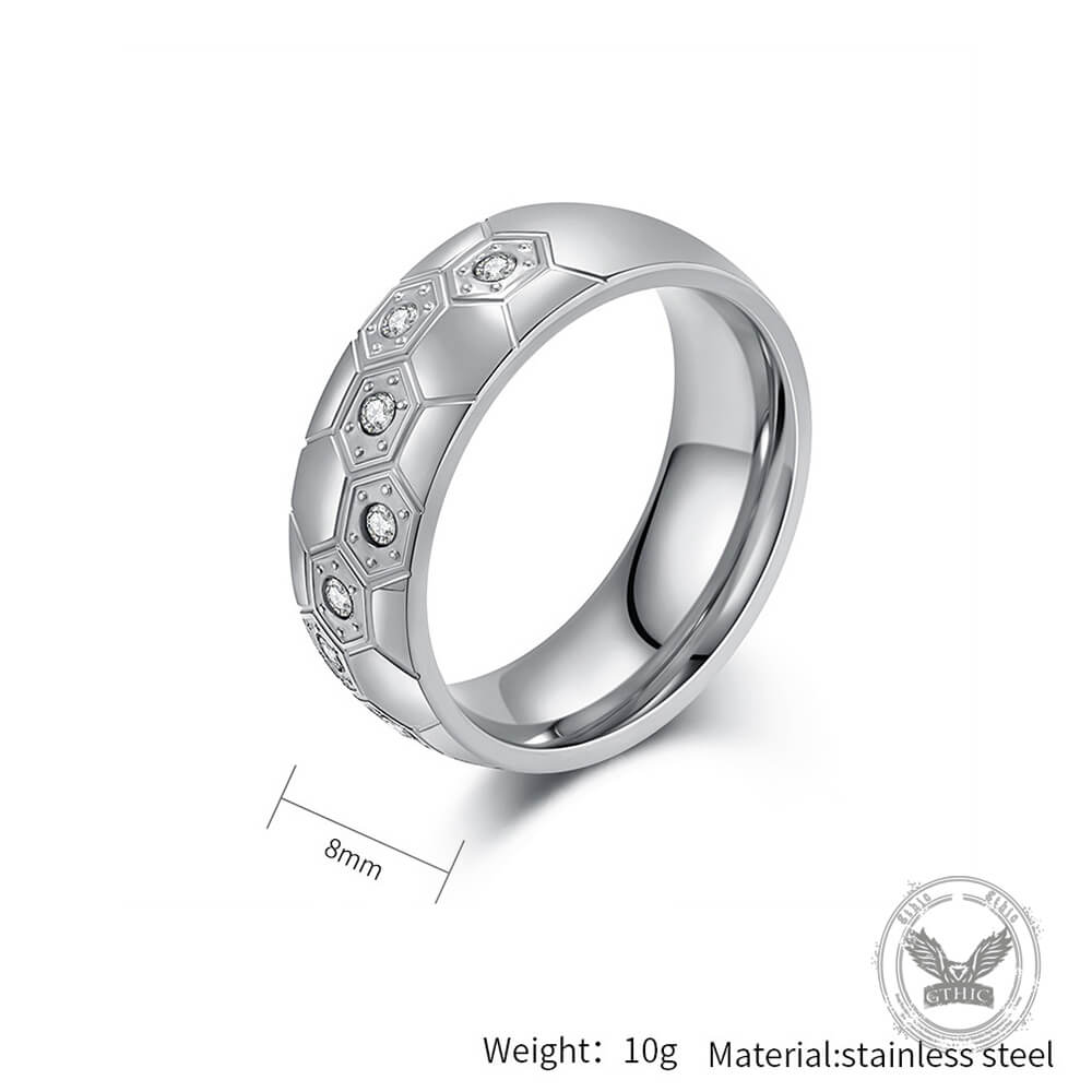 Simple Gem Hexagon Pattern Soccer Stainless Steel Ring
