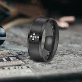 Simple Gemstone Cross Brushed Stainless Steel Ring | Gthic.com