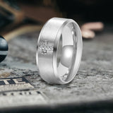 Simple Gemstone Cross Brushed Stainless Steel Ring | Gthic.com