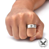 Simple Gemstone Cross Brushed Stainless Steel Ring | Gthic.com