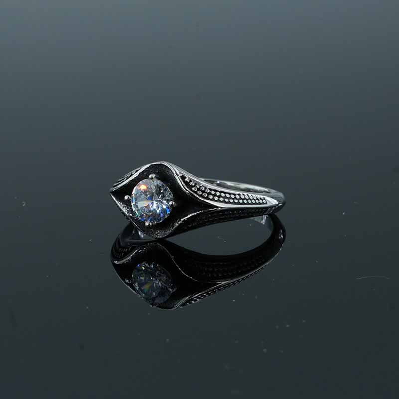 Simple Gemstone Eye Design Stainless Steel Ring 02 | Gthic.com