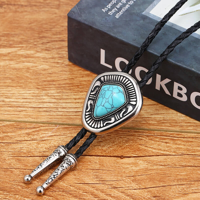 Simple Geometric Turquoise Alloy Bolo Tie | Gthic.com