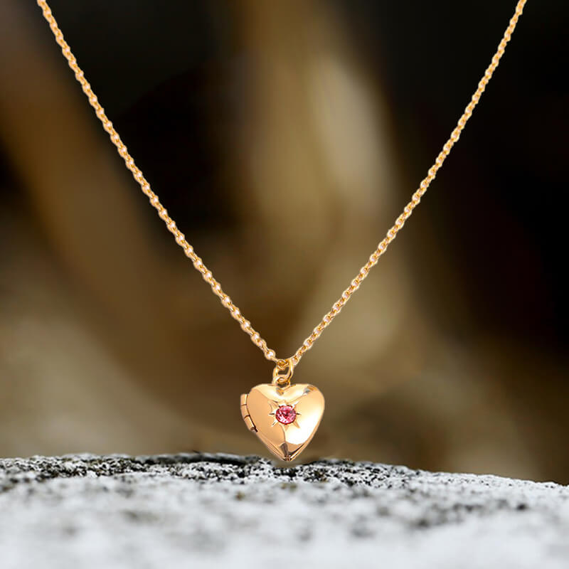 Simple Heart Birthstone Openable Copper Locket Necklace