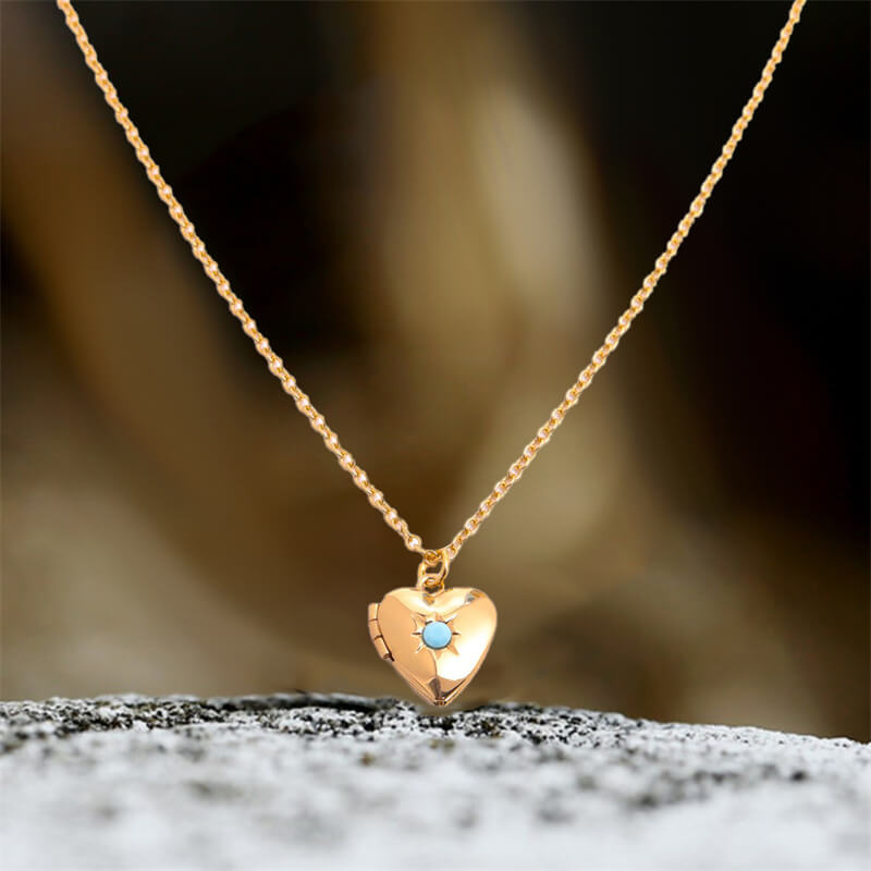 Simple Heart Birthstone Openable Copper Locket Necklace