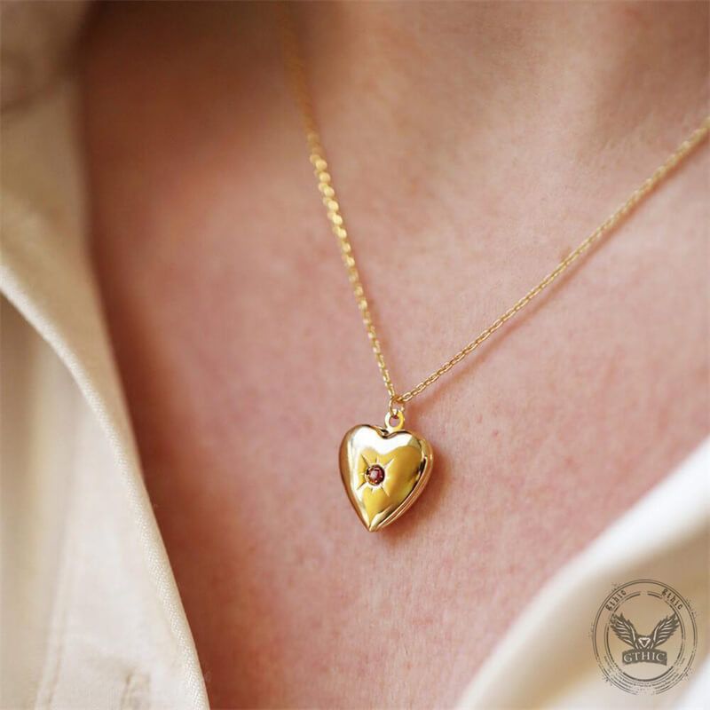 Simple Heart Birthstone Openable Copper Locket Necklace 03 | Gthic.com