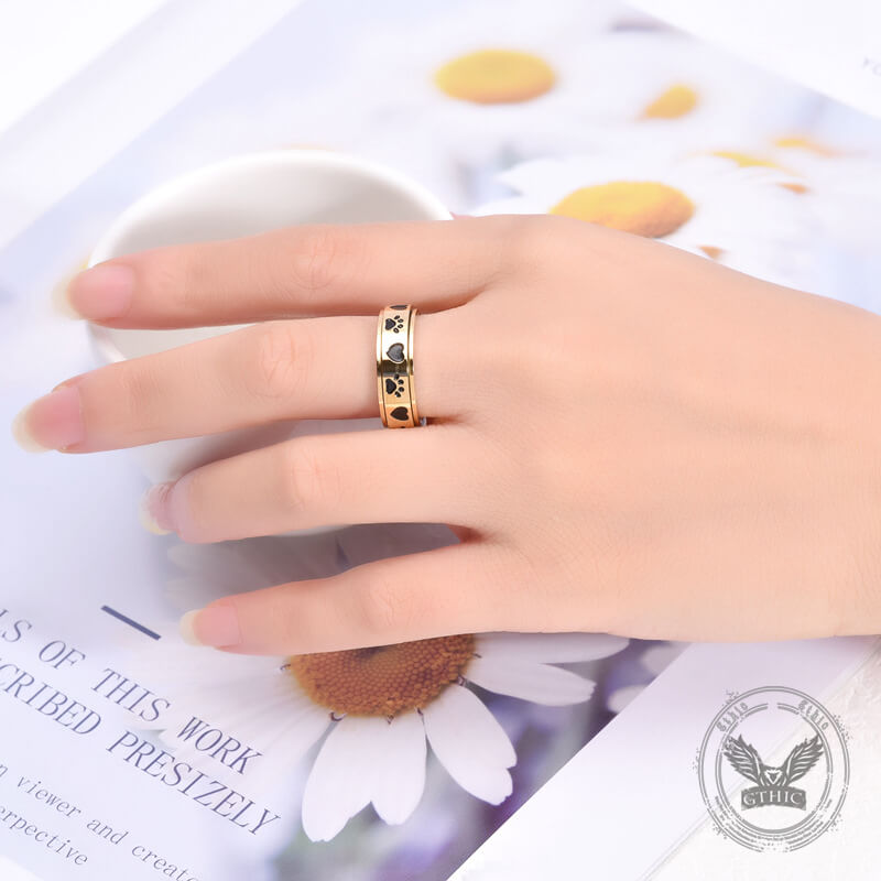 Simple Heart Dog Paw Stainless Steel Spinner Ring 02 | Gthic.com