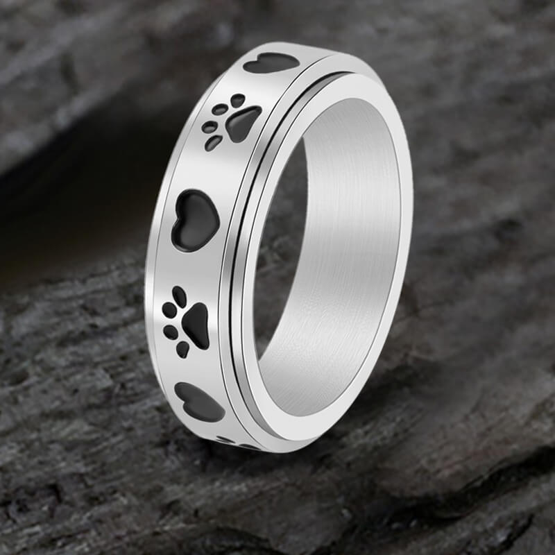 Simple Heart Dog Paw Stainless Steel Spinner Ring 03 | Gthic.com