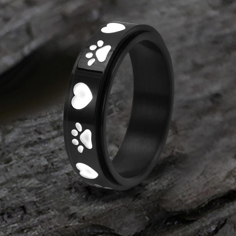 Simple Heart Dog Paw Stainless Steel Spinner Ring