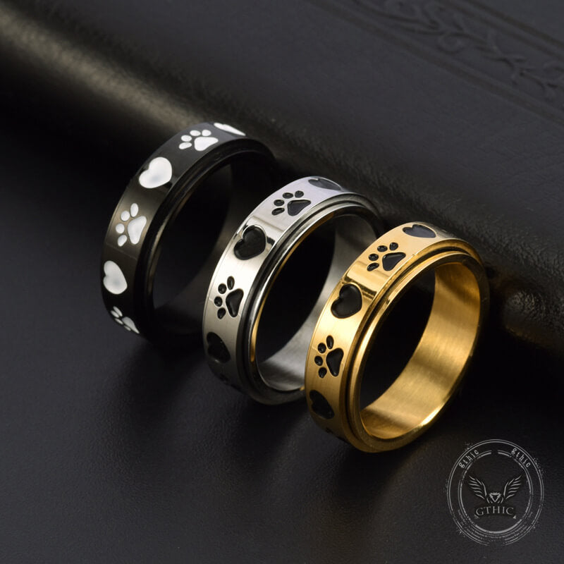 Simple Heart Dog Paw Stainless Steel Spinner Ring