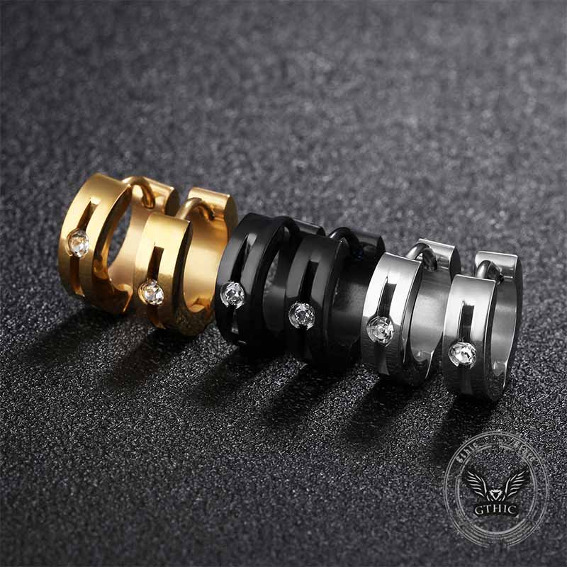 Simple Hip-Hop Stainless Steel Zircon Earrings 01 | Gthic.com