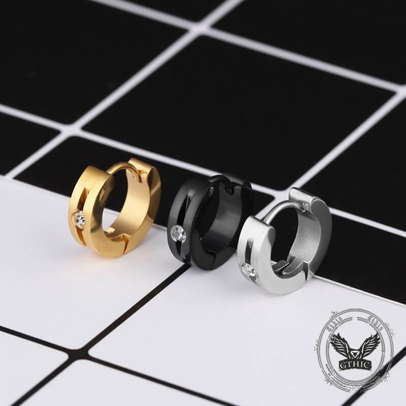 Simple Hip-Hop Stainless Steel Zircon Earrings 03 | Gthic.com