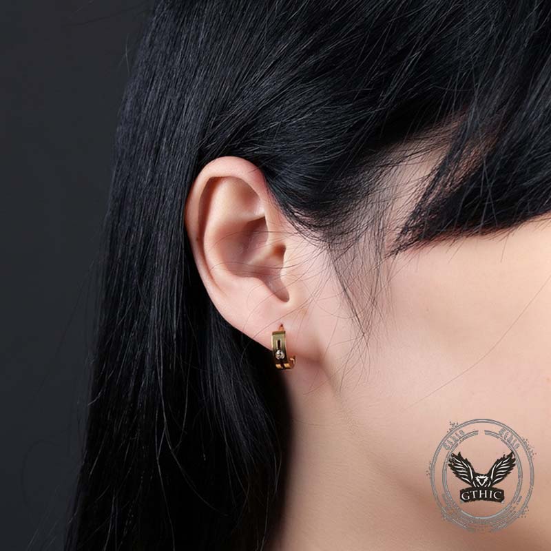 Simple Hip-Hop Stainless Steel Zircon Earrings
