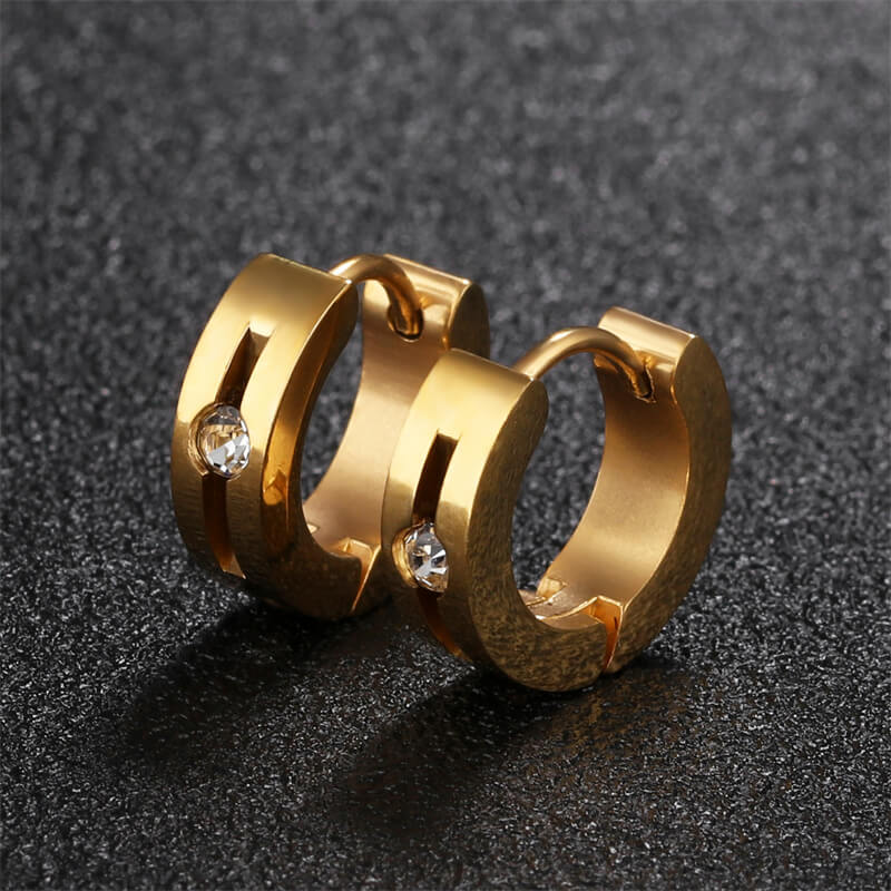 Simple Hip-Hop Stainless Steel Zircon Earrings