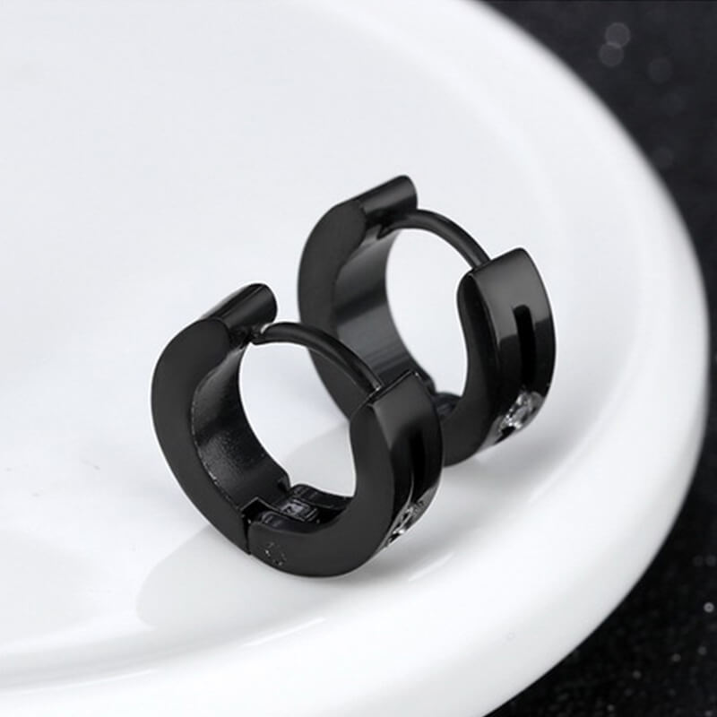 Simple Hip-Hop Stainless Steel Zircon Earrings