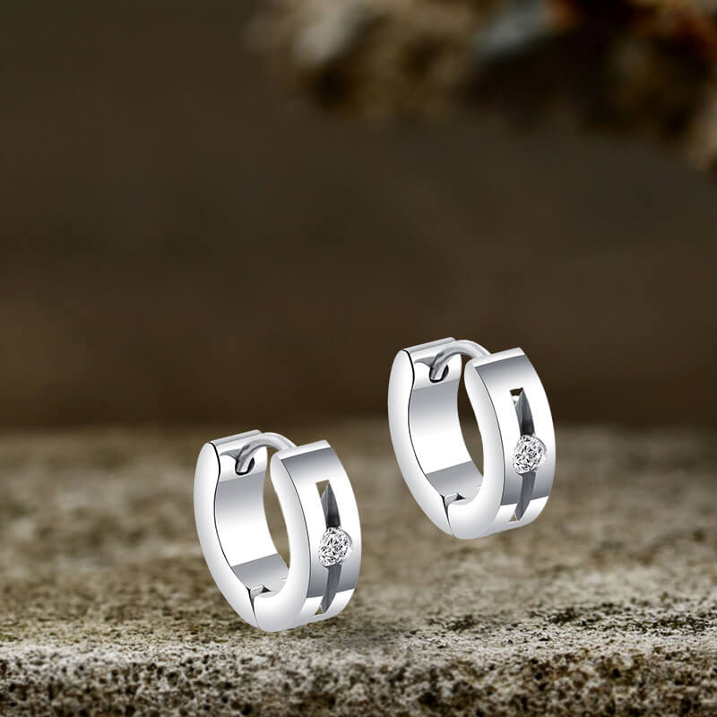 Simple Hip-Hop Stainless Steel Zircon Earrings