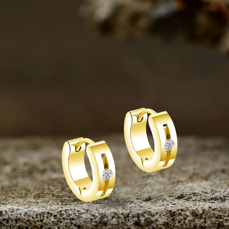 Simple Hip-Hop Stainless Steel Zircon Earrings