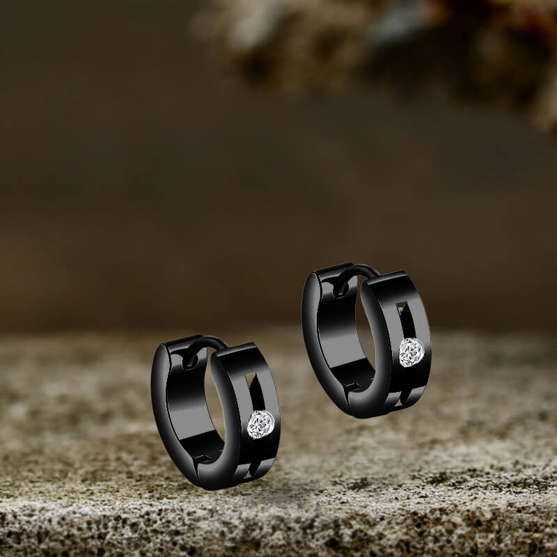 Simple Hip-Hop Stainless Steel Zircon Earrings