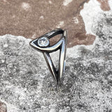 Simple Hollow Triangle Rhinestone Stainless Steel Ring | Gthic.com