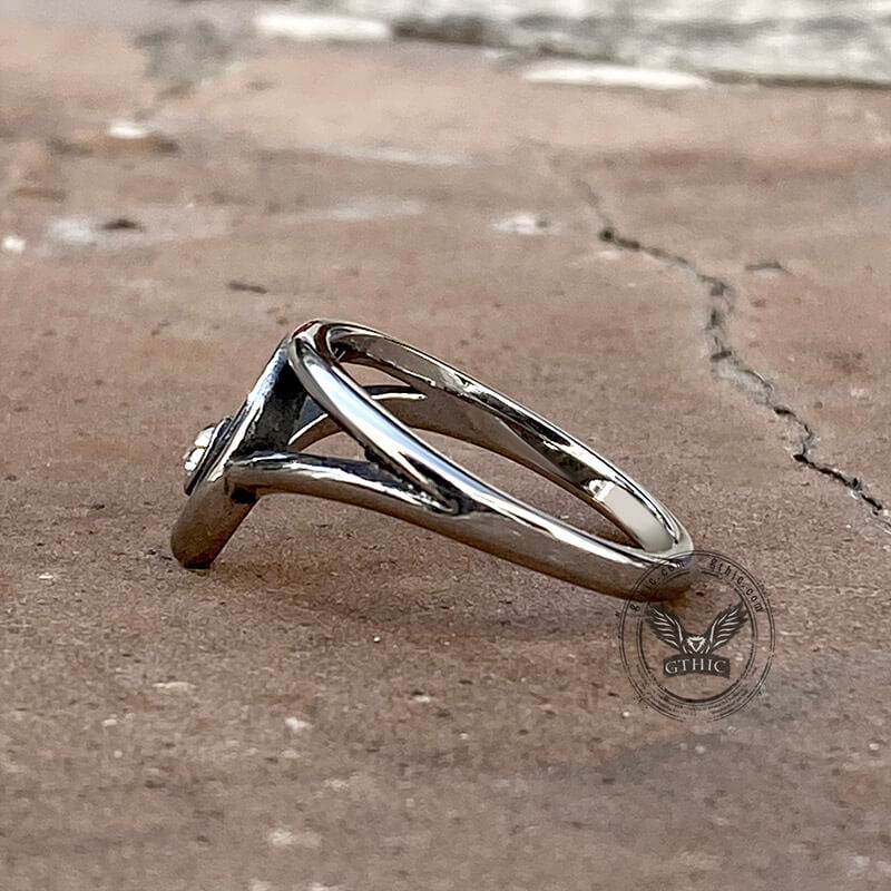 Simple Hollow Triangle Rhinestone Stainless Steel Ring