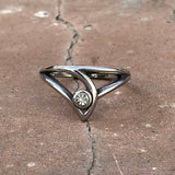 Simple Hollow Triangle Rhinestone Stainless Steel Ring | Gthic.com