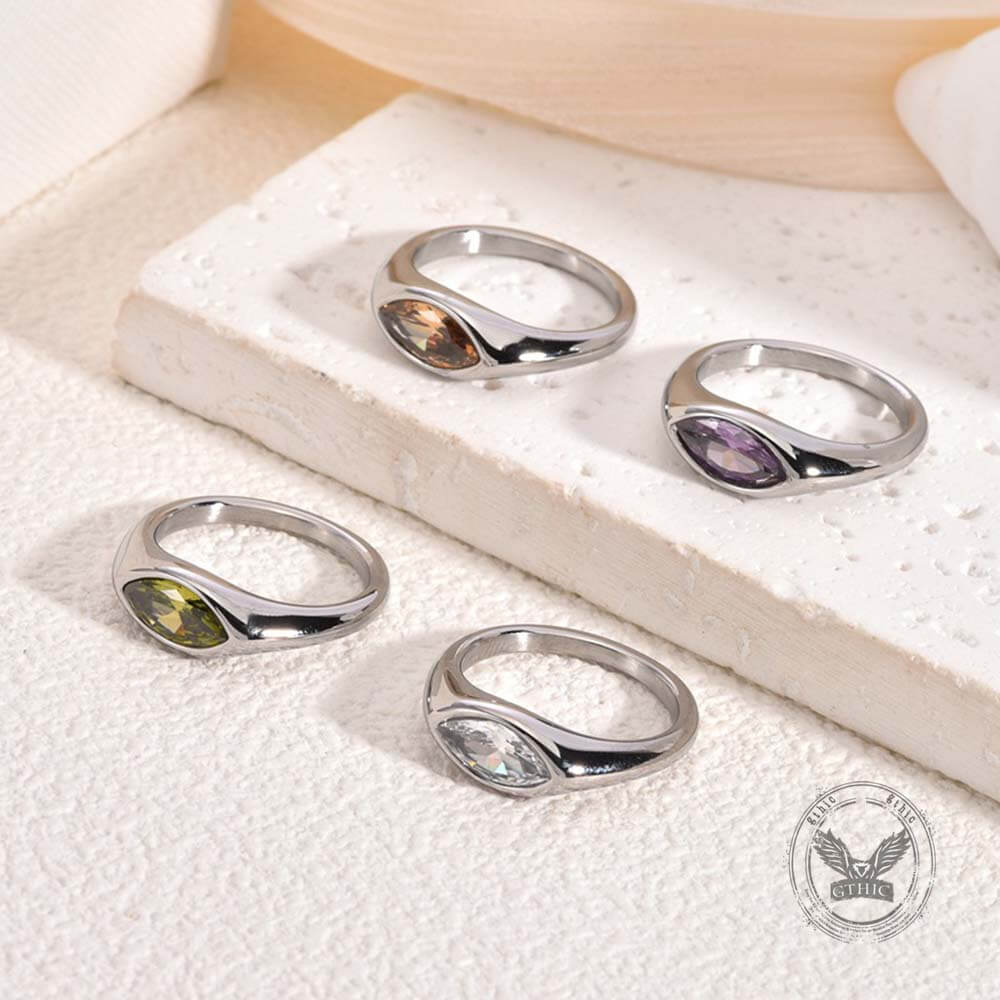 Simple Horse Eye Gemstone Stainless Steel Ring | Gthic.com