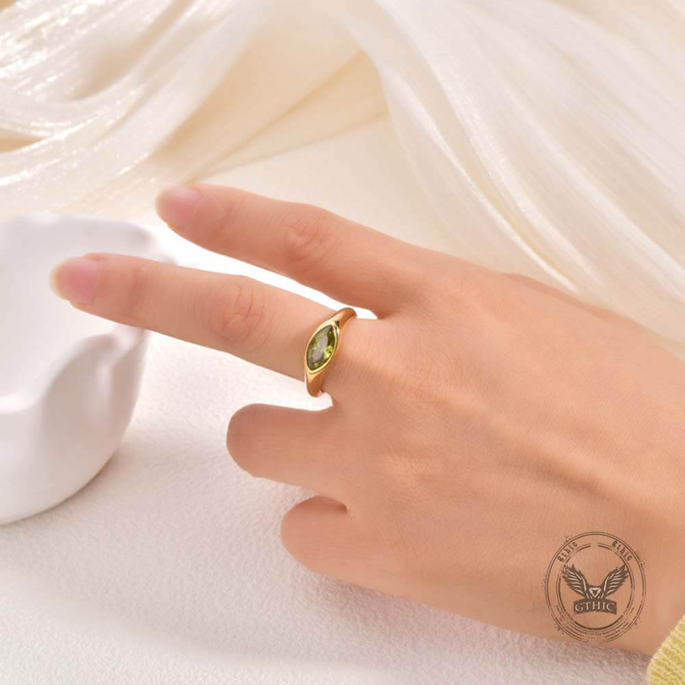 Simple Horse Eye Gemstone Stainless Steel Ring | Gthic.com