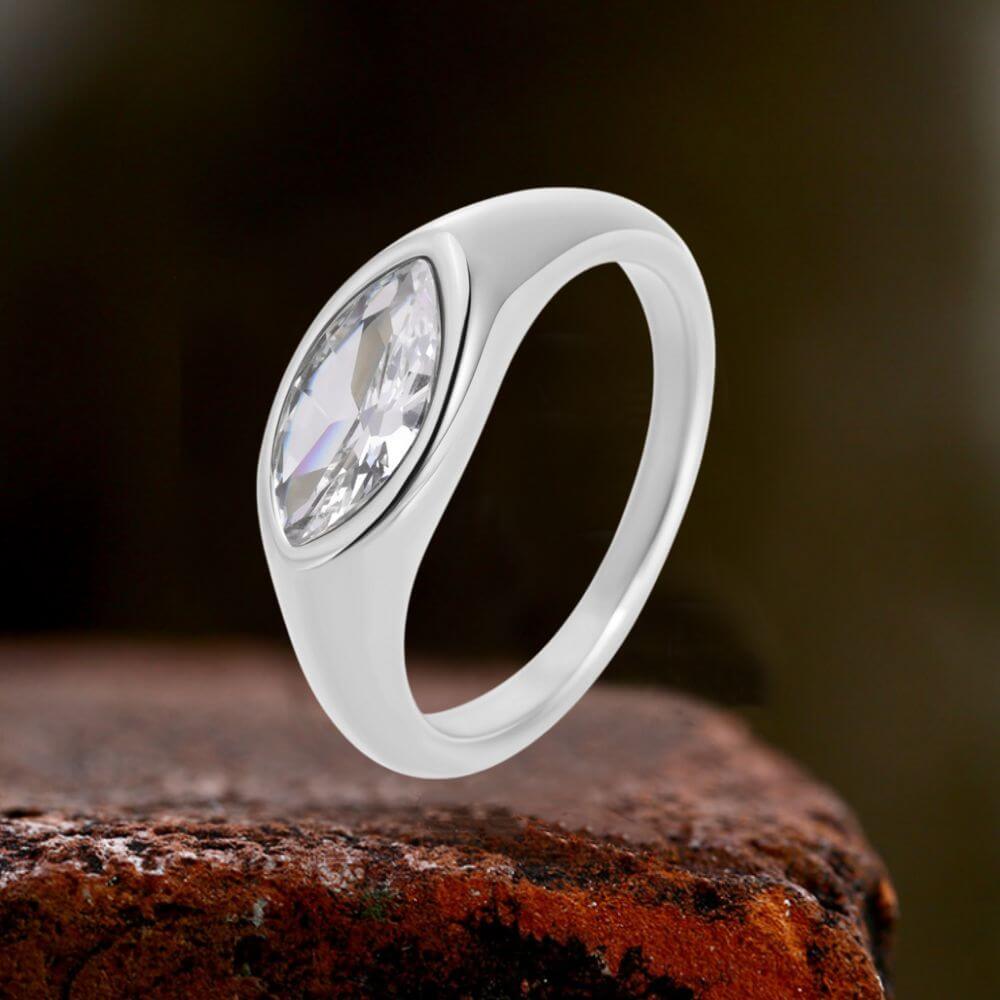 Simple Horse Eye Gemstone Stainless Steel Ring
