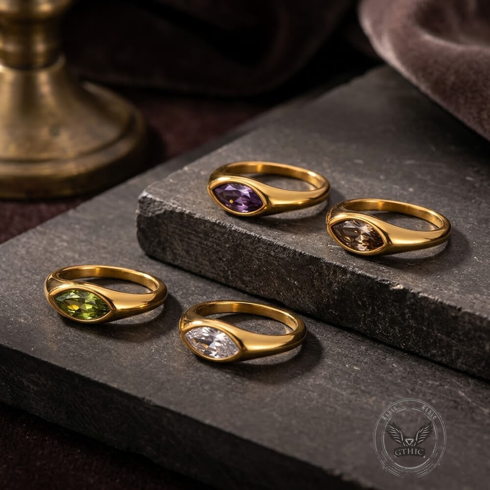 Simple Horse Eye Gemstone Stainless Steel Ring | Gthic.com