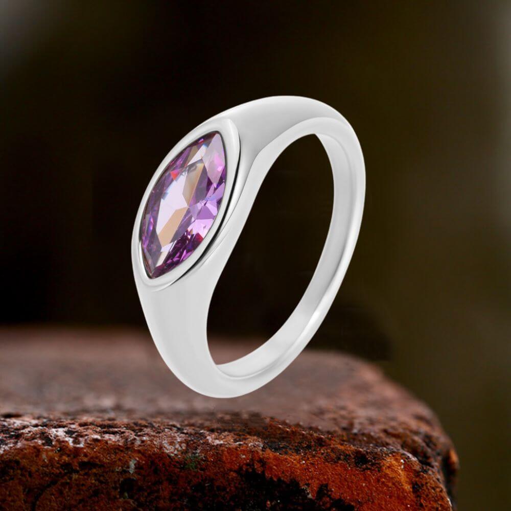 Simple Horse Eye Gemstone Stainless Steel Ring