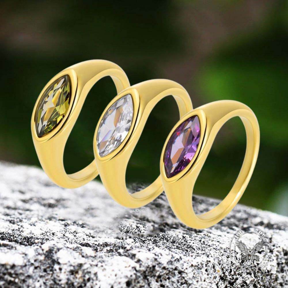 Simple Horse Eye Gemstone Stainless Steel Ring | Gthic.com