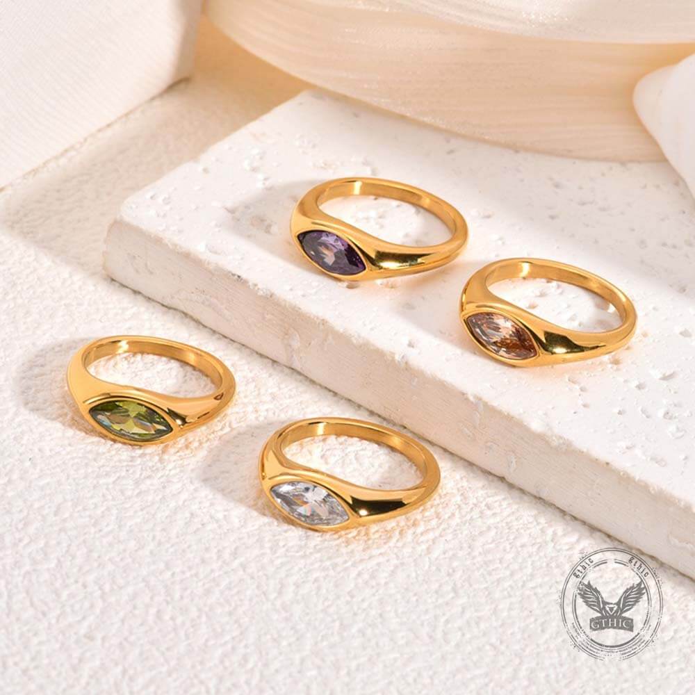 Simple Horse Eye Gemstone Stainless Steel Ring | Gthic.com