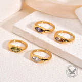 Simple Horse Eye Gemstone Stainless Steel Ring | Gthic.com