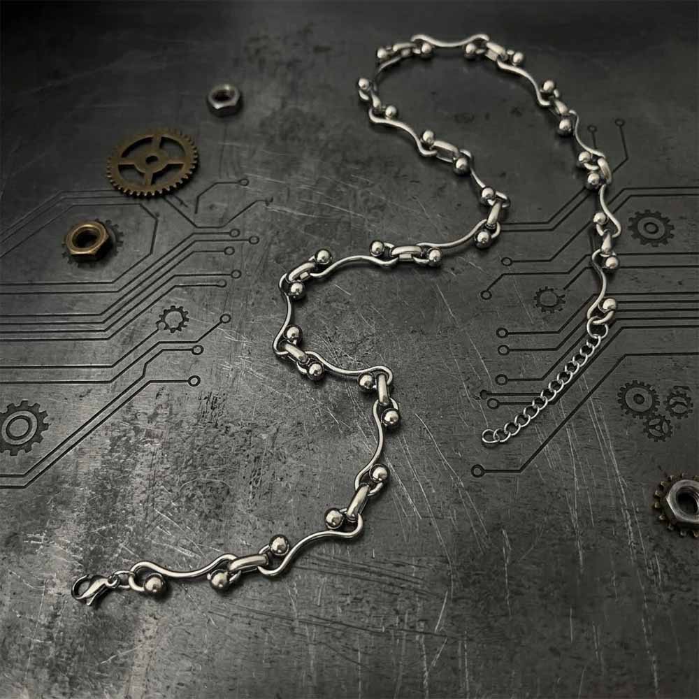 Simple Interlocking Bead Link Stainless Steel Necklace | Gthic.com