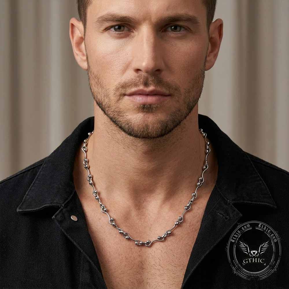 Simple Interlocking Bead Link Stainless Steel Necklace | Gthic.com