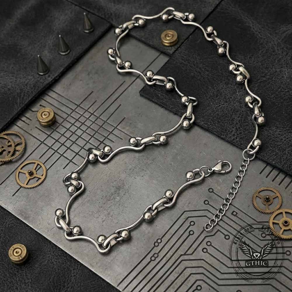 Simple Interlocking Bead Link Stainless Steel Necklace