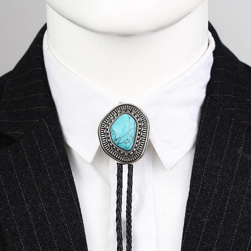 Simple Irregular Round Gemstone Alloy Bolo Tie | Gthic.com