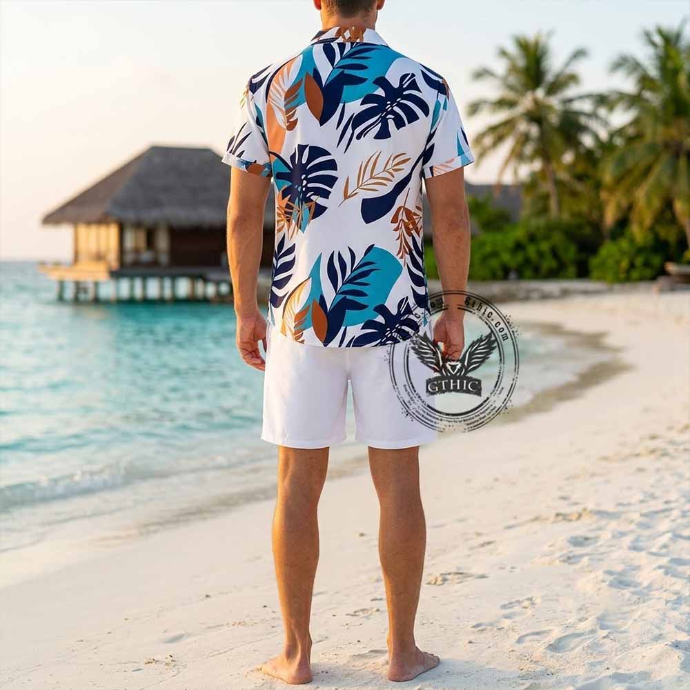 Simple Leaf Print Loose Vacation Shirt and Shorts Set | Gthic.com