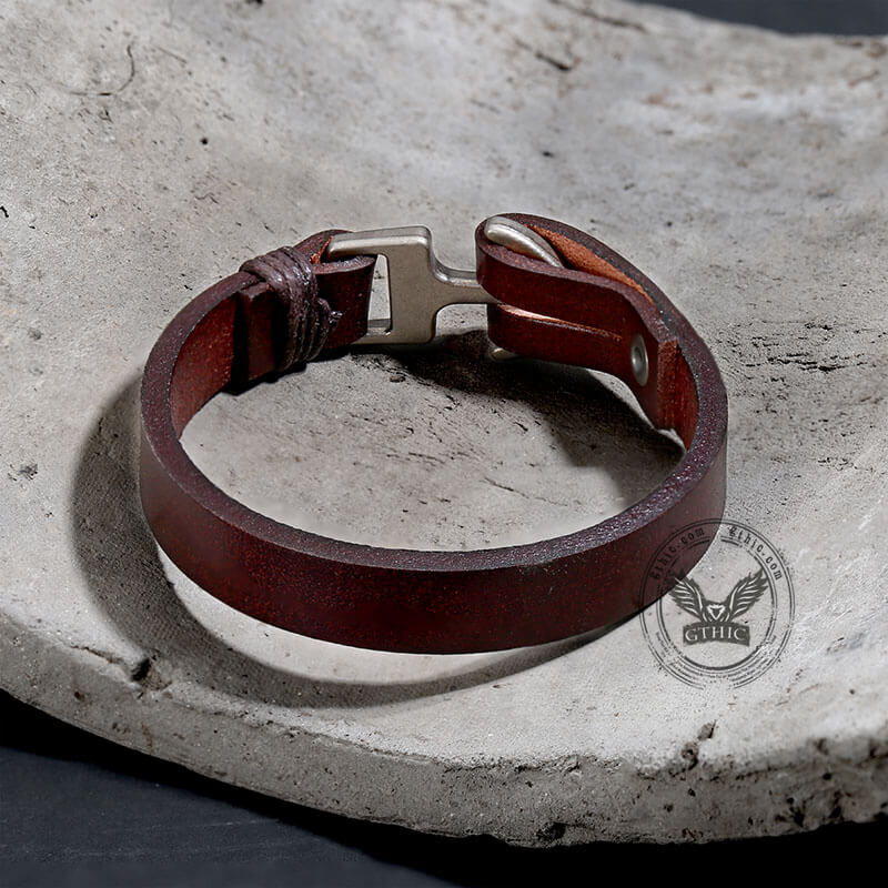 Simple Leather Anchor Alloy Bracelet