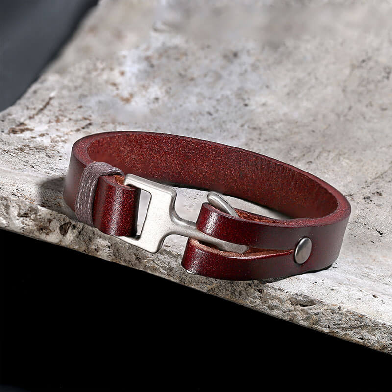 Simple Leather Anchor Alloy Bracelet | Gthic.com